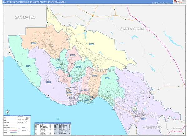 Santa Cruz-Watsonville Metro Area Wall Map